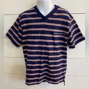 Polo Jeans Co Ralph Lauren Boys’ Sz 6 Navy Striped V-Neck Tee